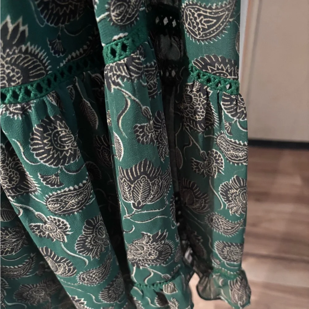 Rebecca Minkoff Florence dress in green paisley print polyester size M. Vintage! - Picture 10 of 16